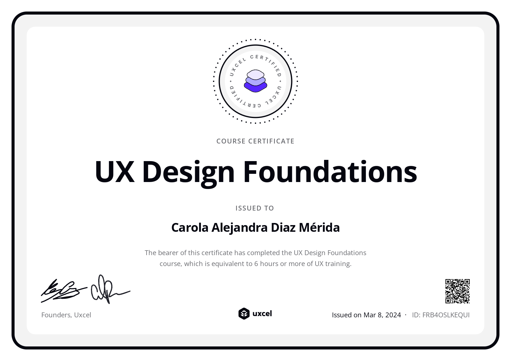 Carola Alejandra Diaz Mérida's certificate